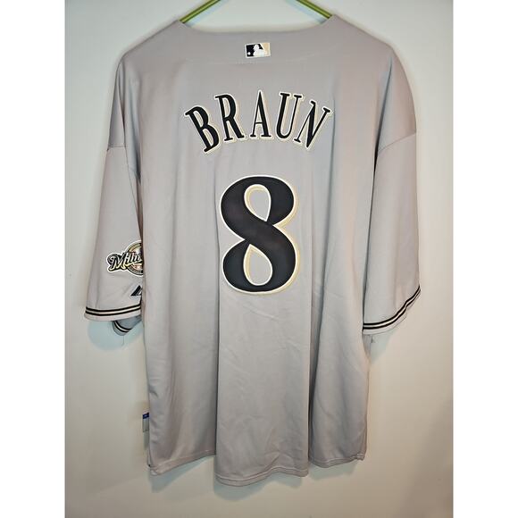 NWT Ryan Braun #8 Milwaukee Brewers Jersey Authentic Majestic Size 56 3XL - Picture 7 of 9